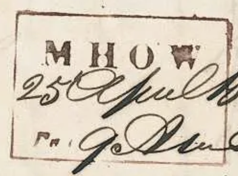 Mhow HG 3 — pre-1854 Indian handstamp, 1837–1852, Red