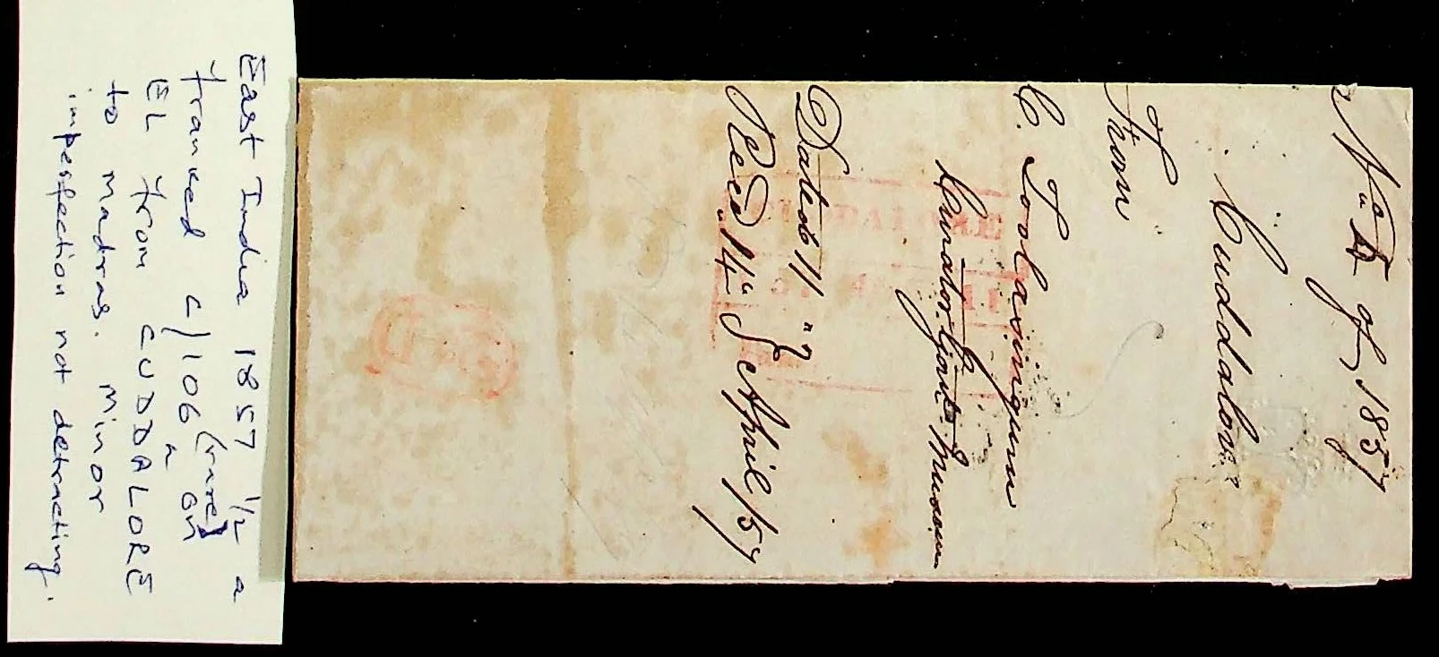 1857 Cuddalore HG 6 pre stamp cover — COV-4691