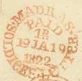 Handstruck stamp of India — Madras SD9 pre-1854 handstamp
