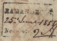 Handstruck stamp of India — Ramandroog HG 2 pre-1854 handstamp, 1855, Black