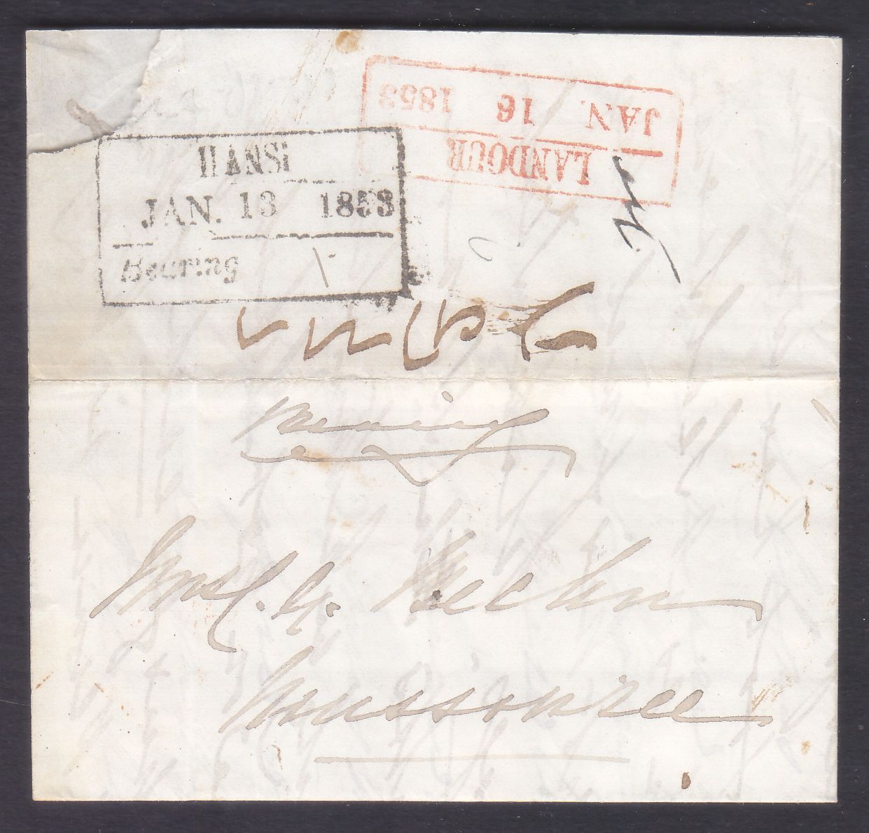 13 January 1853 Hansi HG 1 pre stamp cover — COV-3764