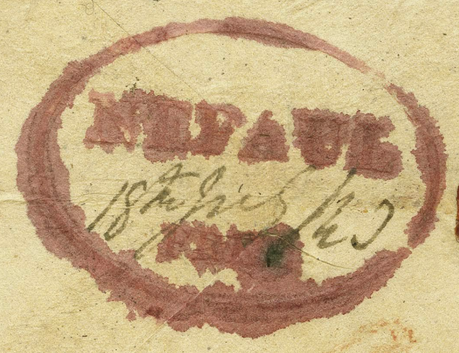 Nepaul HG 3 — pre-1854 Indian handstamp, 1843, Magenta