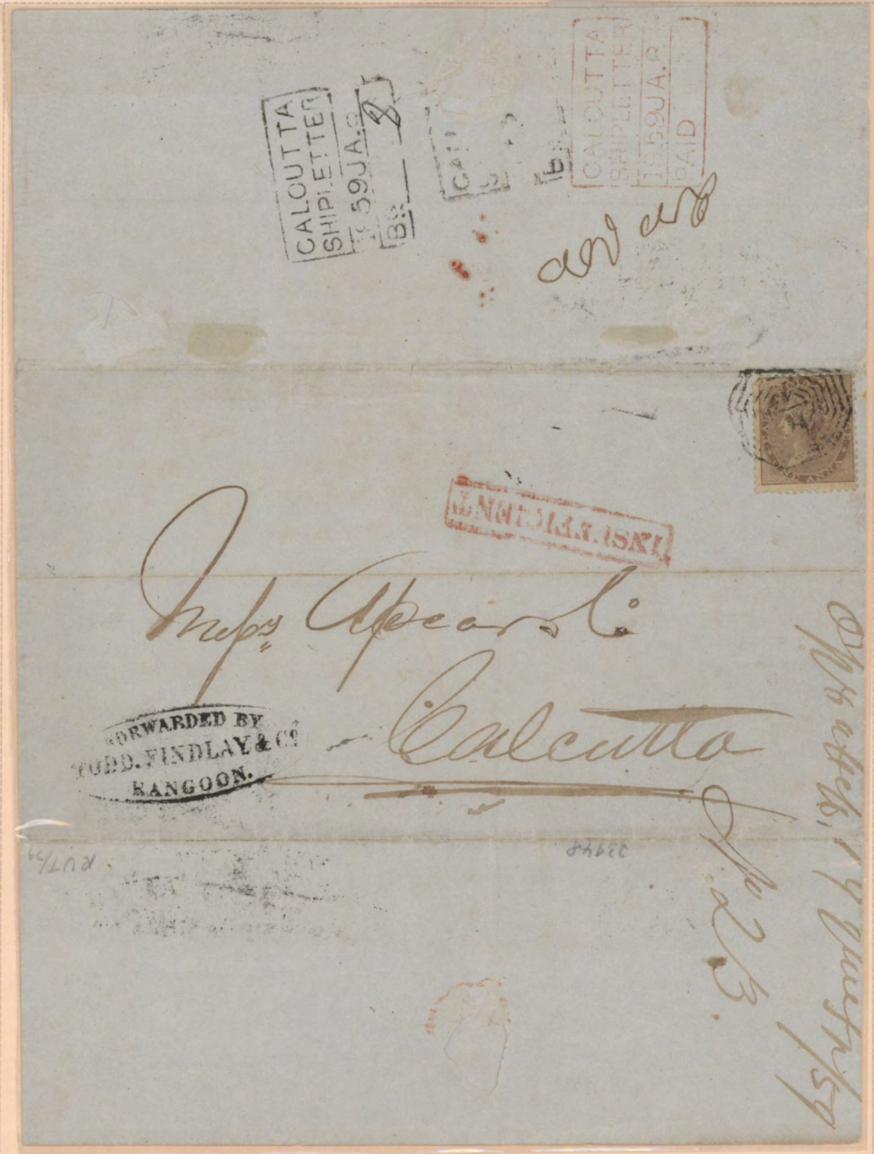8 January 1859 Calcutta SD31 pre stamp cover — COV-4290