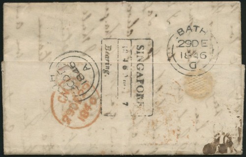 Pre-stamp cover of India — 1846, Singapore FP 4 handstruck folded letter (COV-5557)