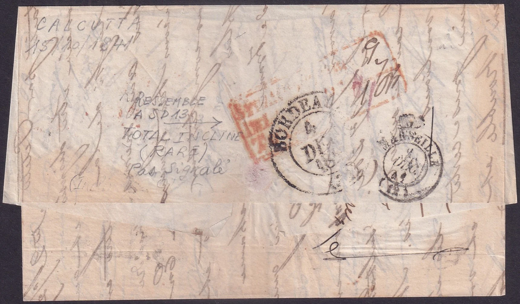Calcutta SD16 pre stamp cover — front (COV-3123)