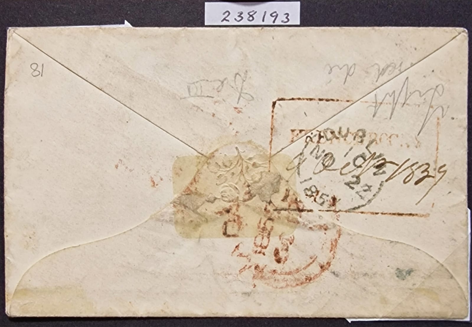 10 November 1857 French Rocks HG 1 pre stamp cover — COV-3052