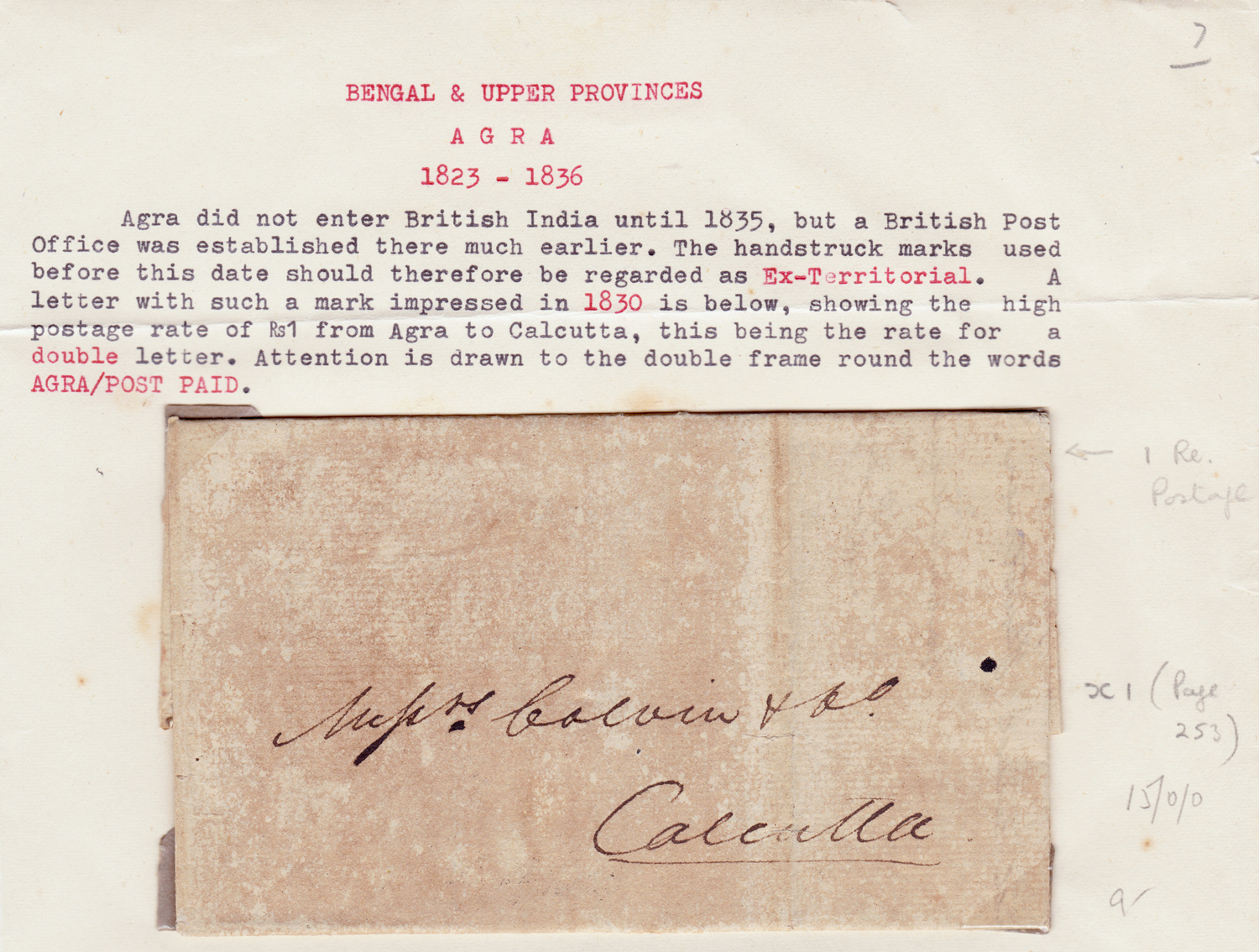 Agra HG 1 pre stamp cover — back (COV-4385)