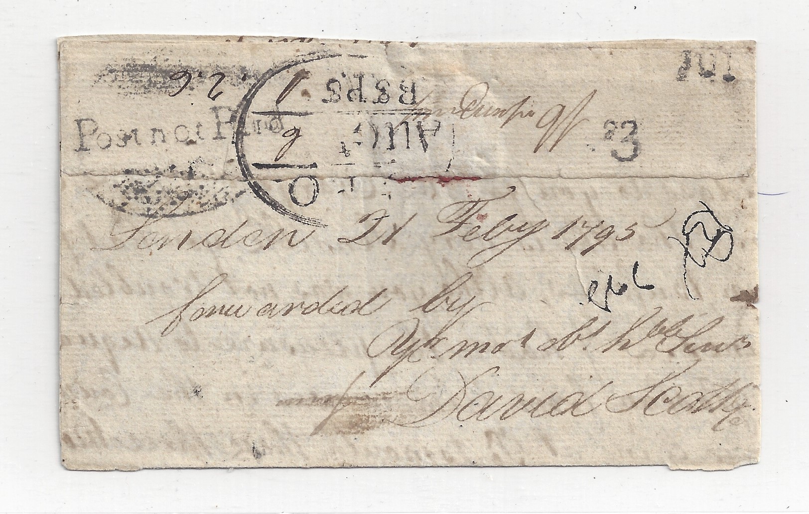 23 July 1795 Calcutta HG 11 pre stamp cover — COV-3980
