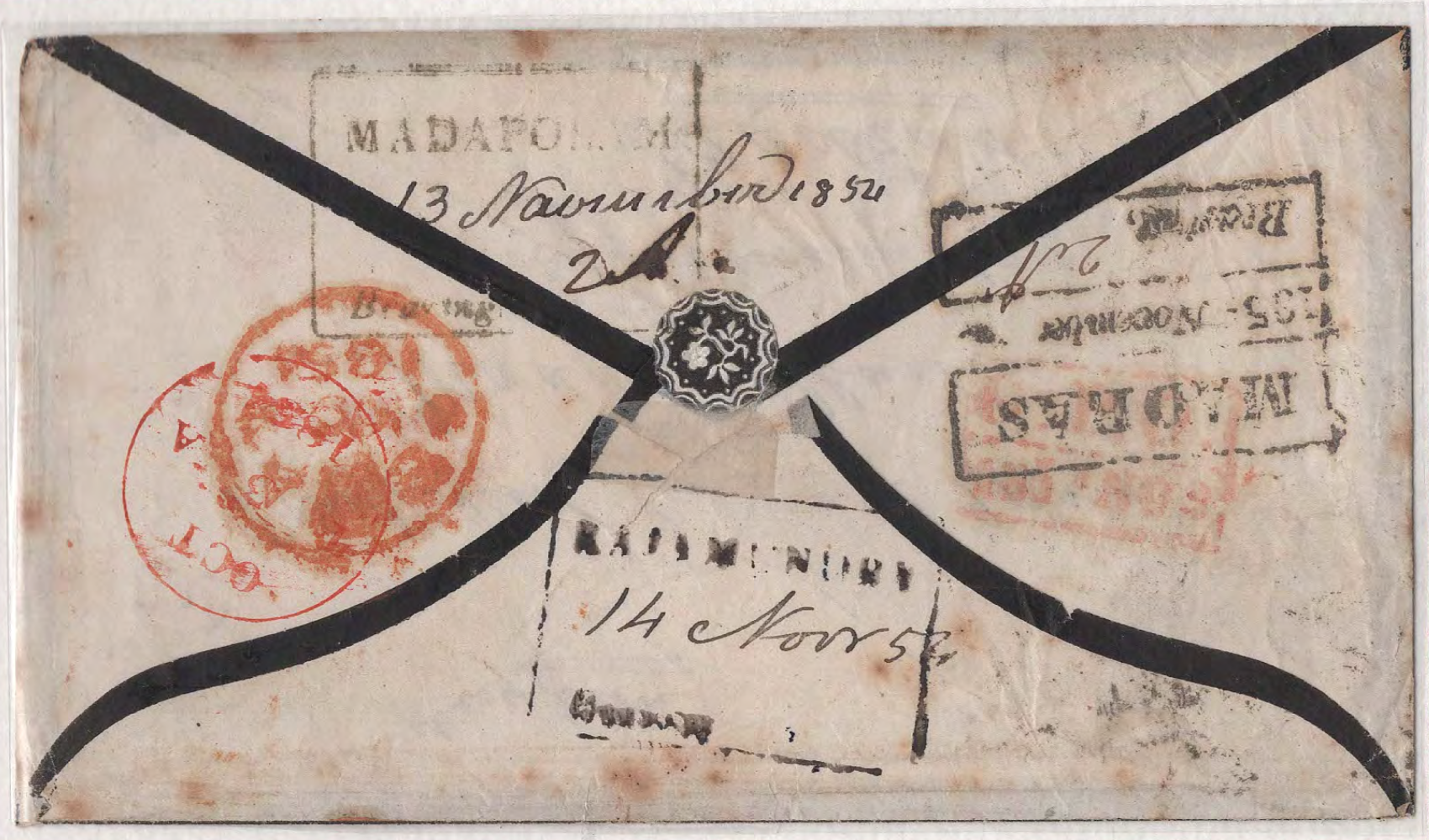 COV-2443 — 13 November 1854 Madapolum HG 1 pre-stamp cover