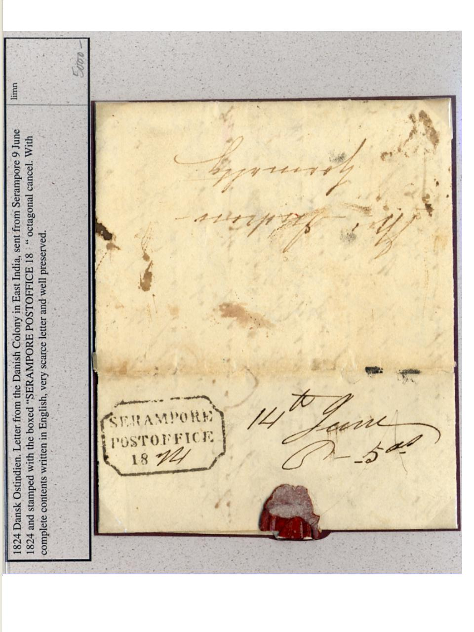 Pre-stamp cover of India — Serampore HG 1, front (COV-1670)