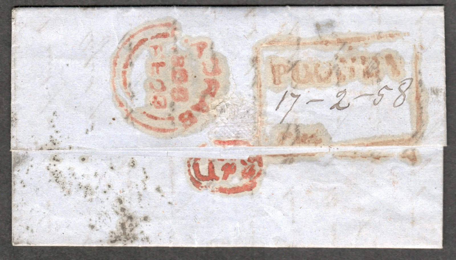 17 February 1858 Poondy HG 1 pre stamp cover — COV-4063