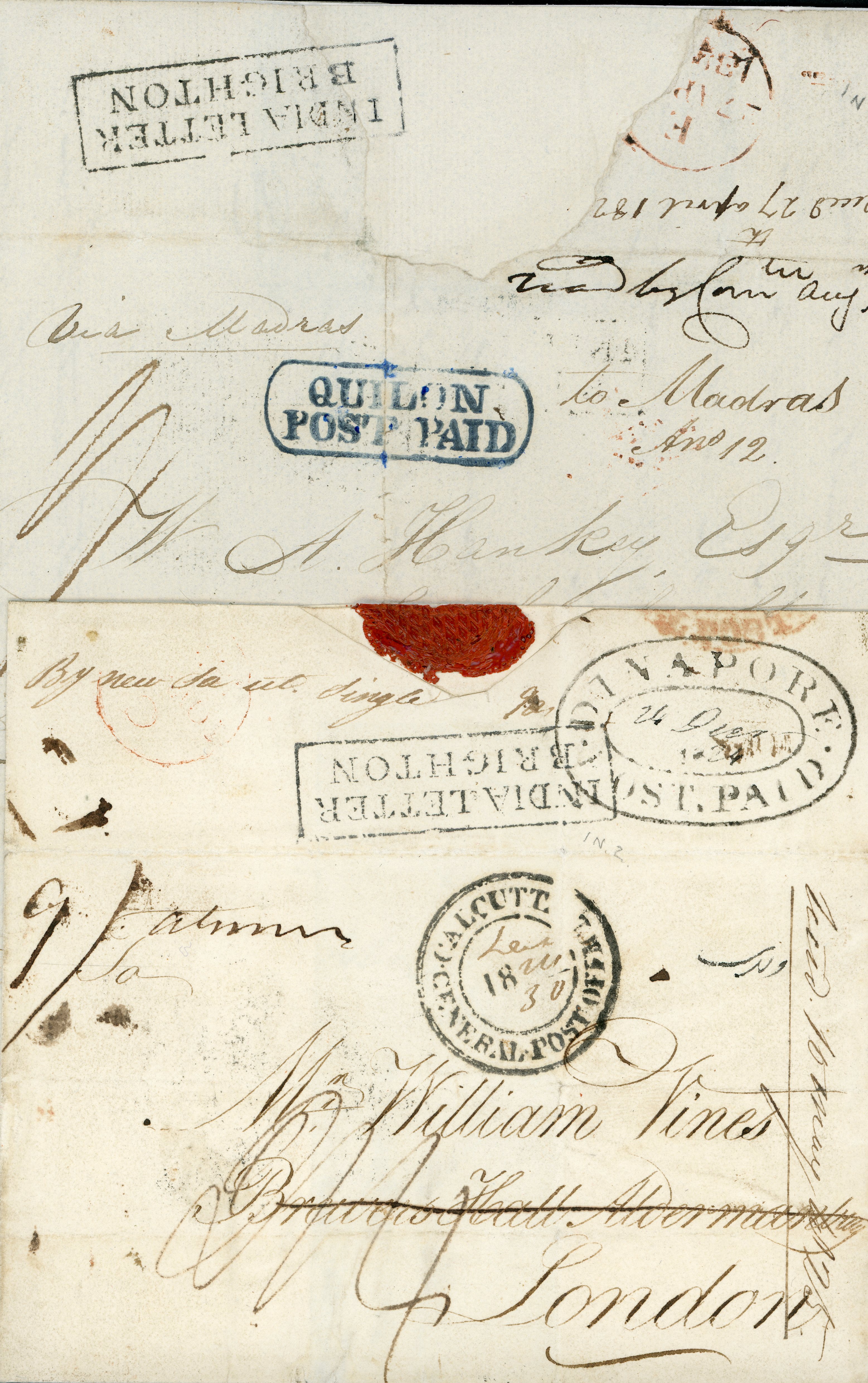 Quilon HG 1 pre stamp cover — front (COV-586)