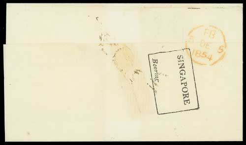 Pre-stamp cover of India — 2 October 1854, Singapore FP 6 handstruck folded letter (COV-4375)