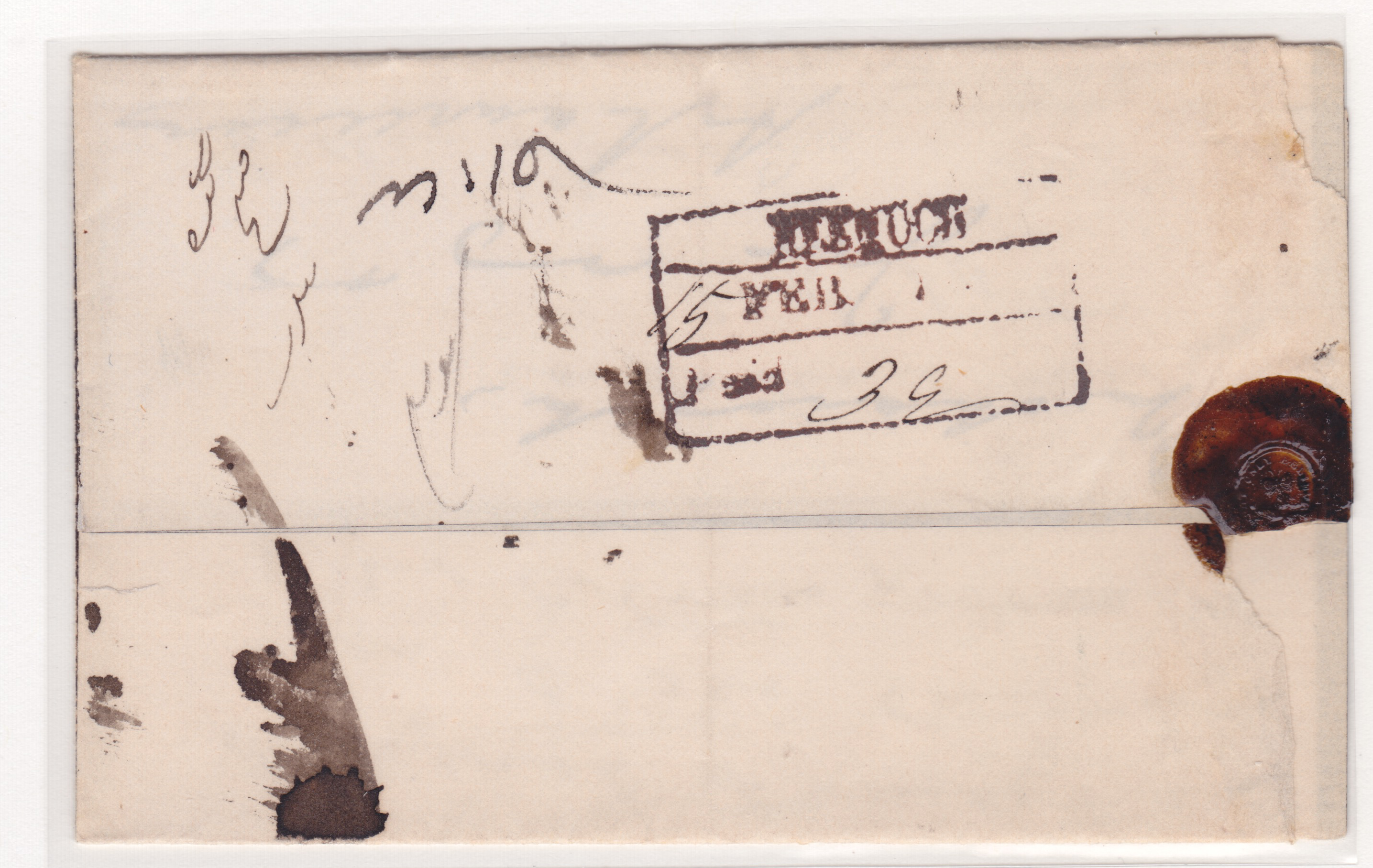 15 February 1854 Neemuch HG 5 pre stamp cover — COV-4156