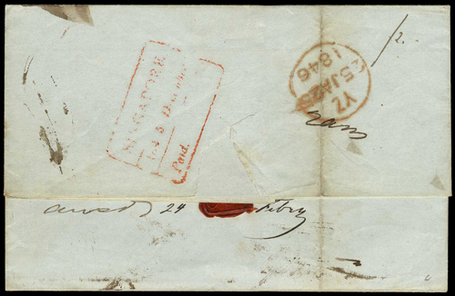 Pre-stamp cover of India — 1846, Singapore FP 5 handstruck folded letter (COV-5528)