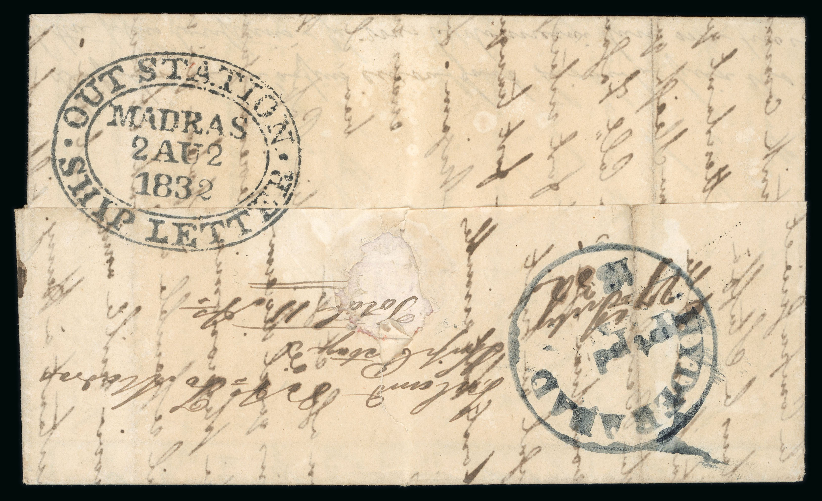 27 July 1832 Hyderabad HG 4 pre stamp cover — COV-882