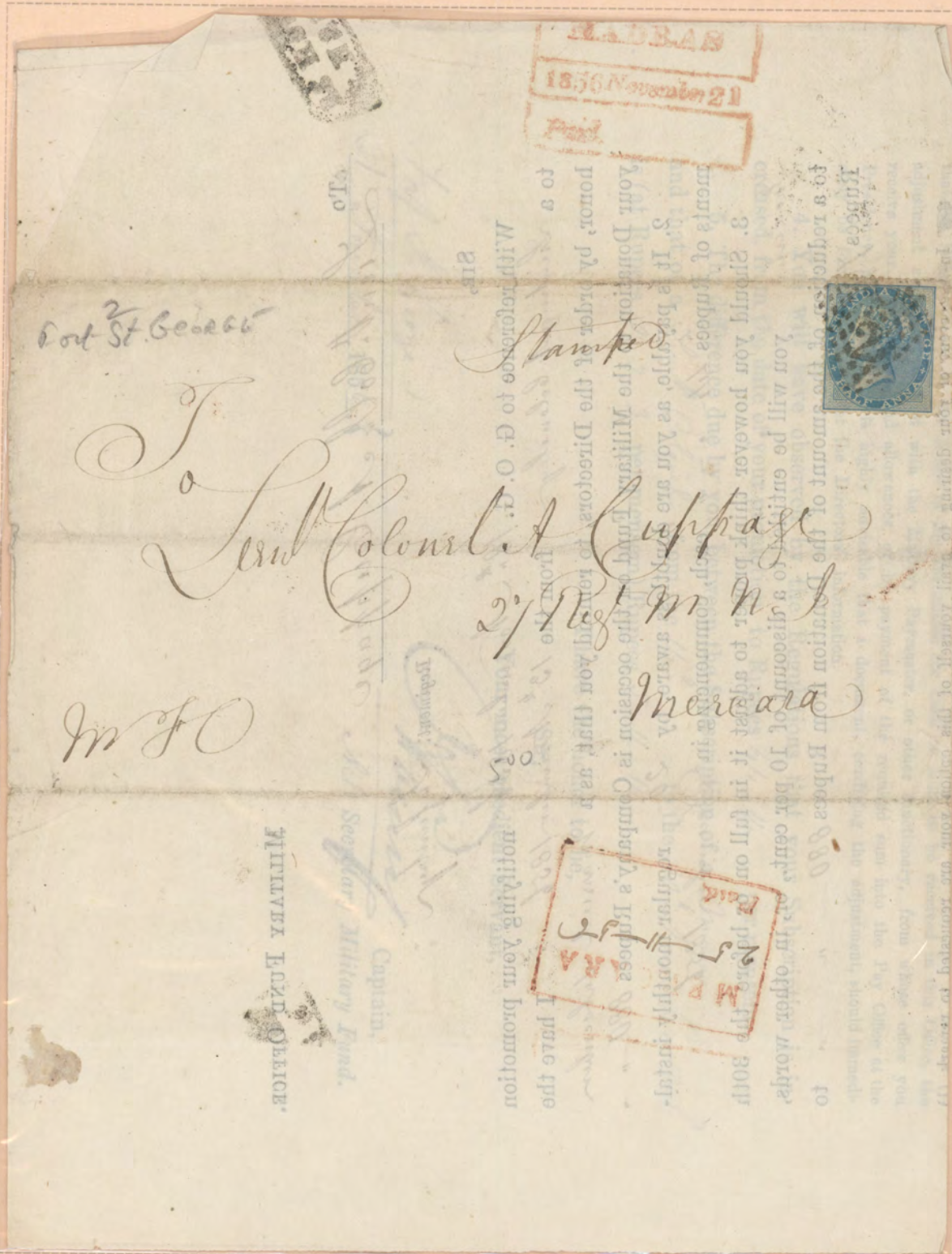 20 November 1856 Mercara HG 1 pre stamp cover — COV-4288