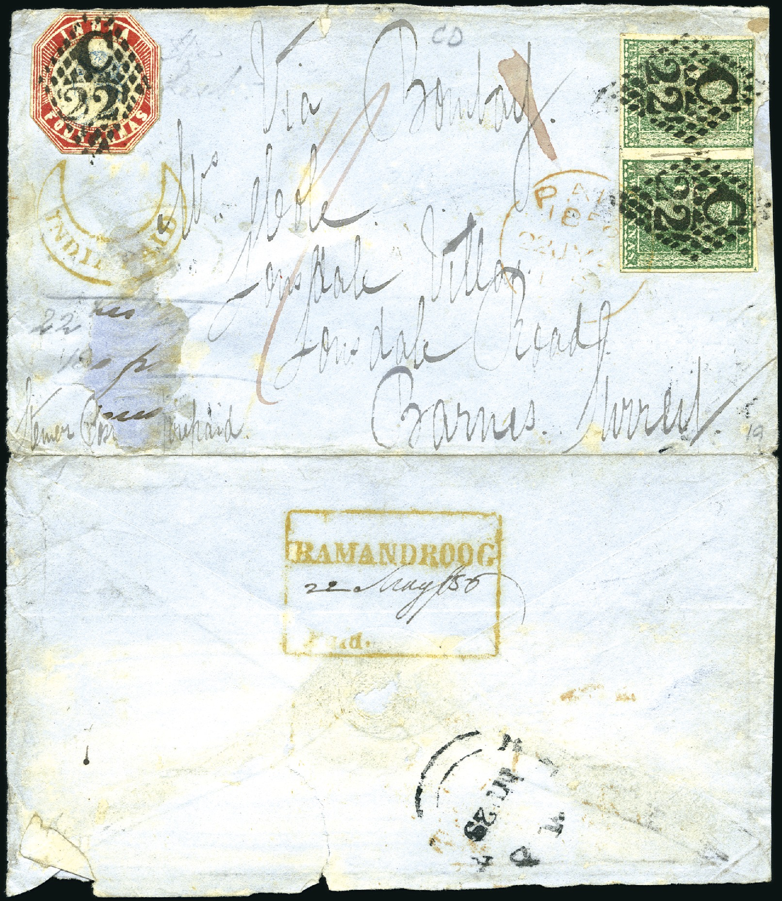22 May 1856 Ramandroog HG 1 pre stamp cover — COV-2771