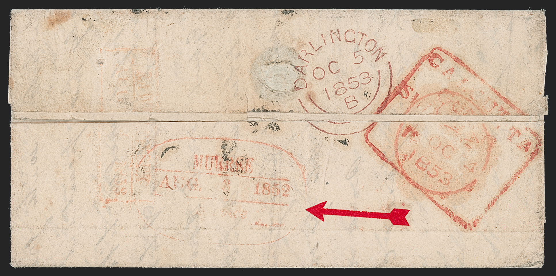 Pre-stamp cover of India — 3 August 1853, Murree HG 1 handstruck folded letter (COV-5303)
