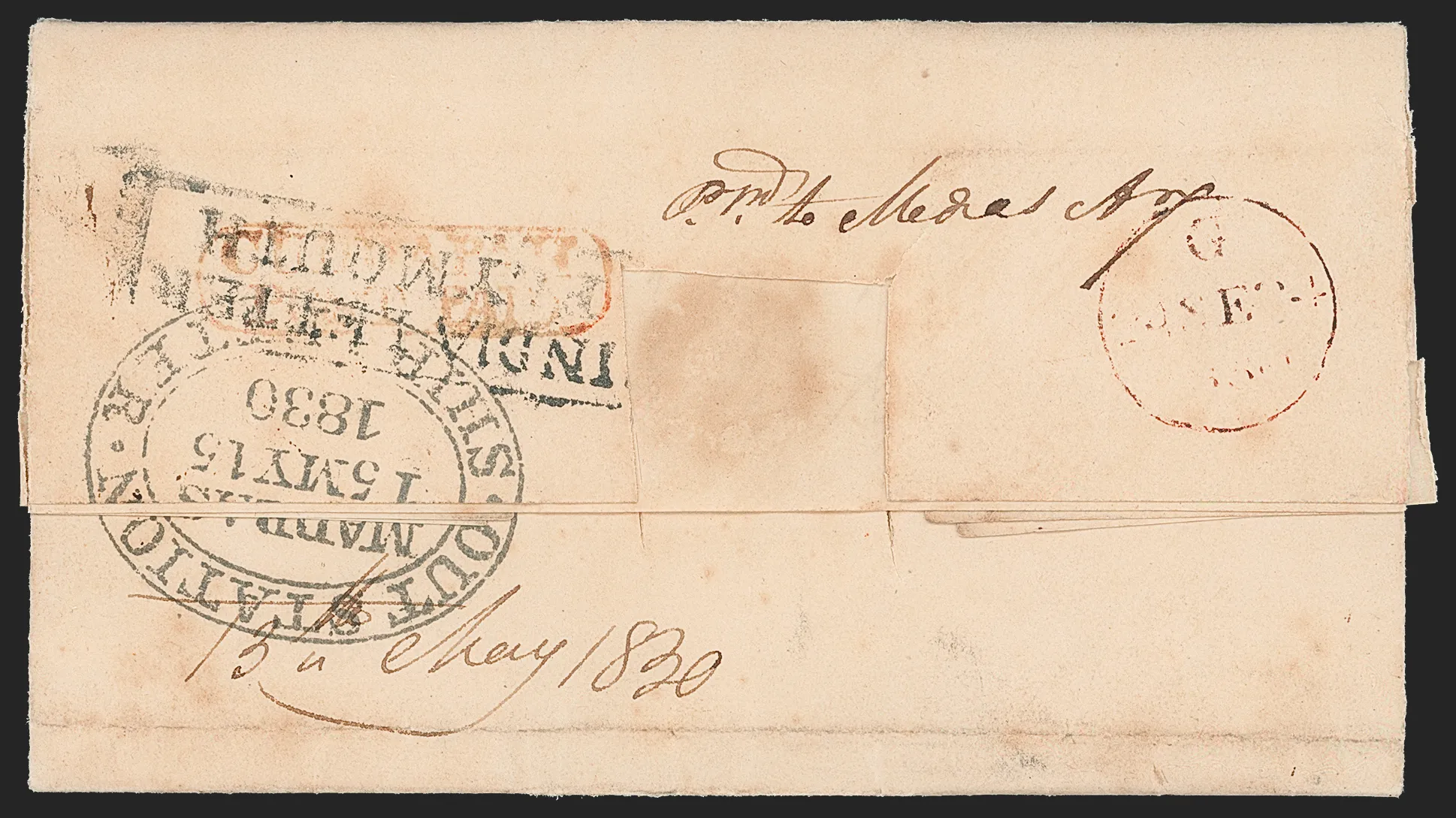 13 May 1830 Cuddapah HG 3 pre stamp cover — COV-28