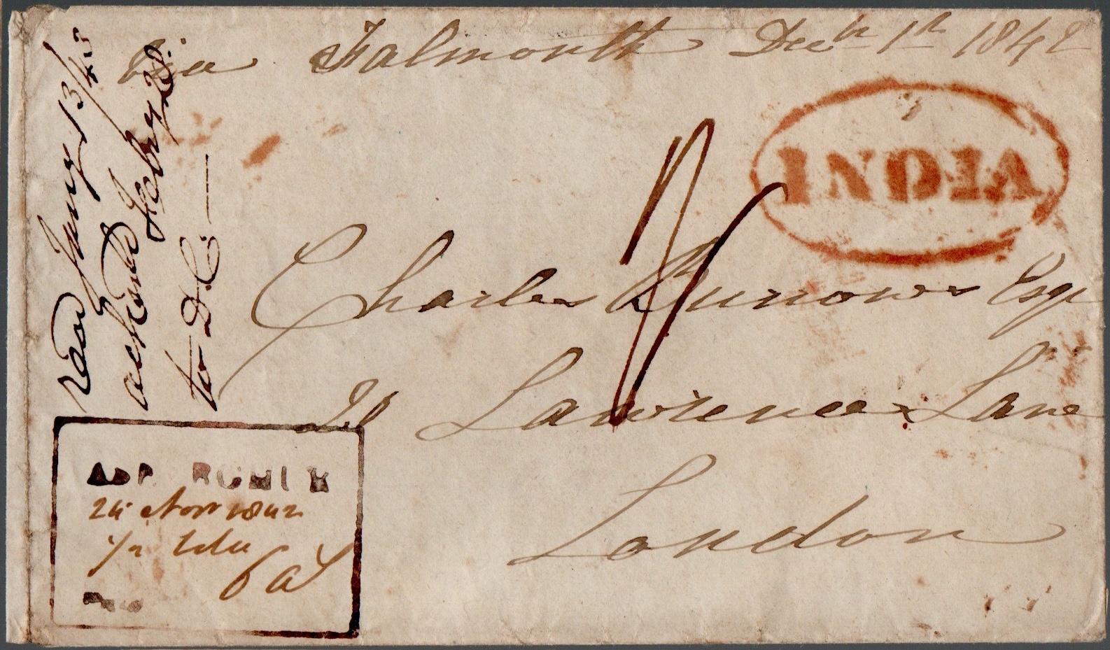 24 November 1842 Assurghur HG 2 pre stamp cover — COV-2891
