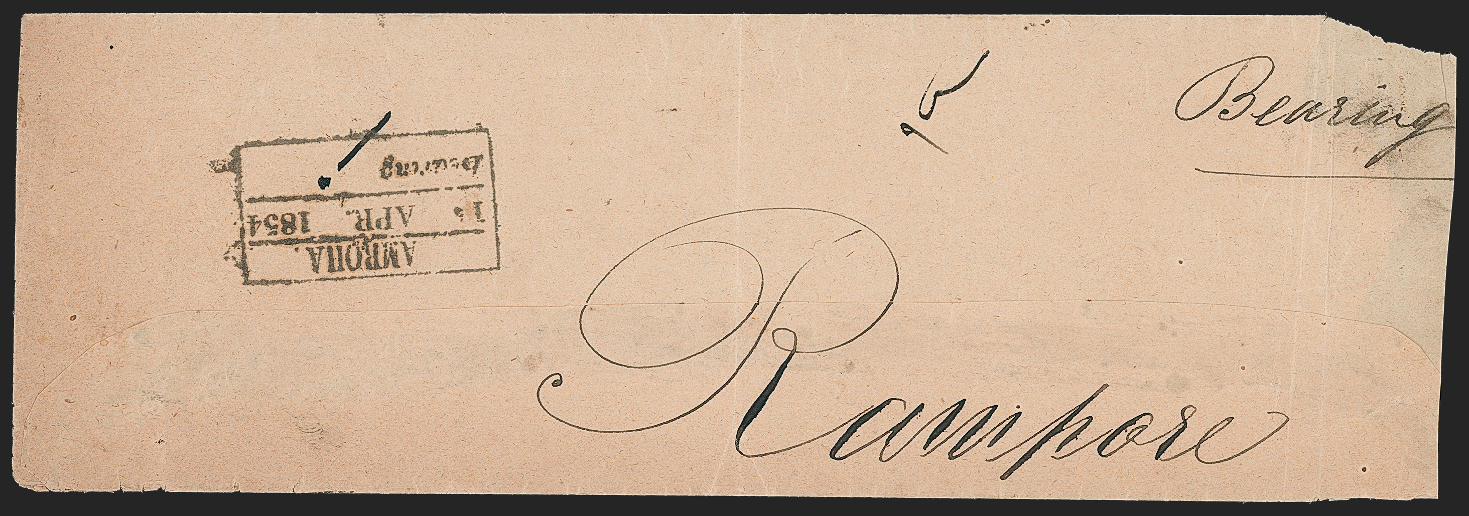 Pre-stamp cover of India — 15 April 1854, Umroha HG 1 handstruck folded letter (COV-5371)