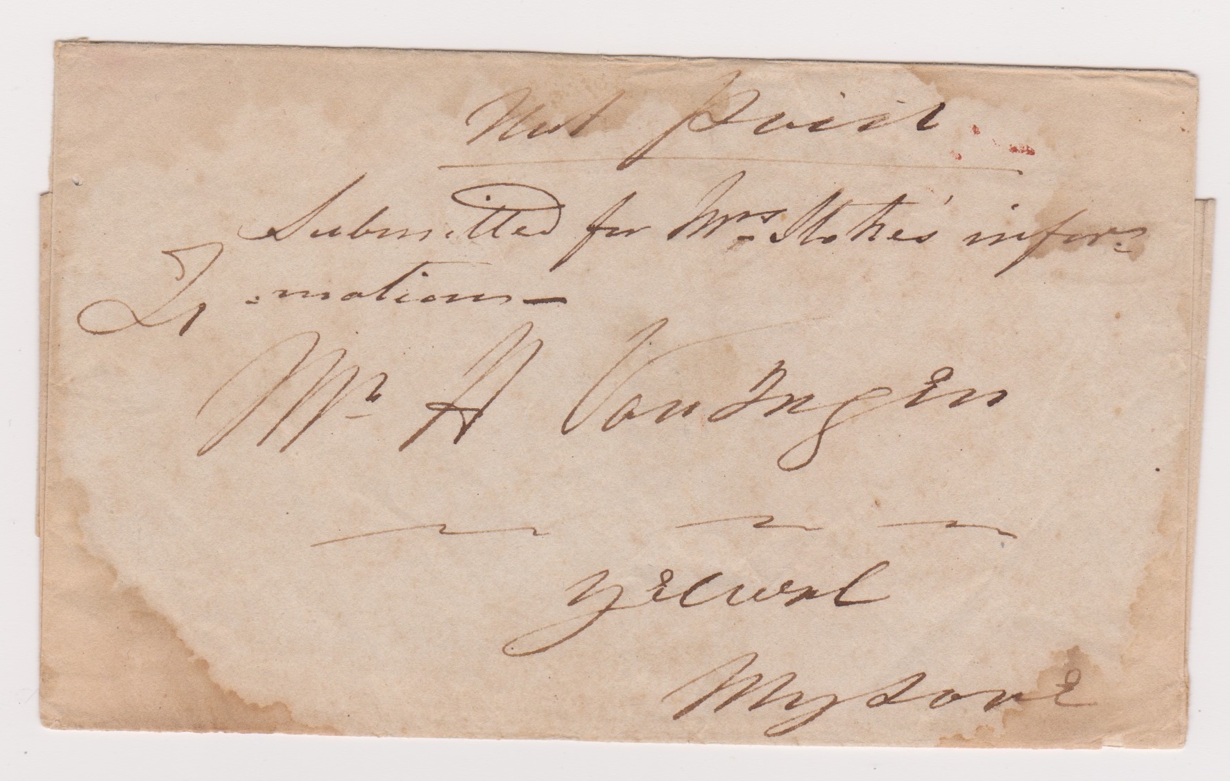 Ootacamund HG 2 pre stamp cover — back (COV-581)