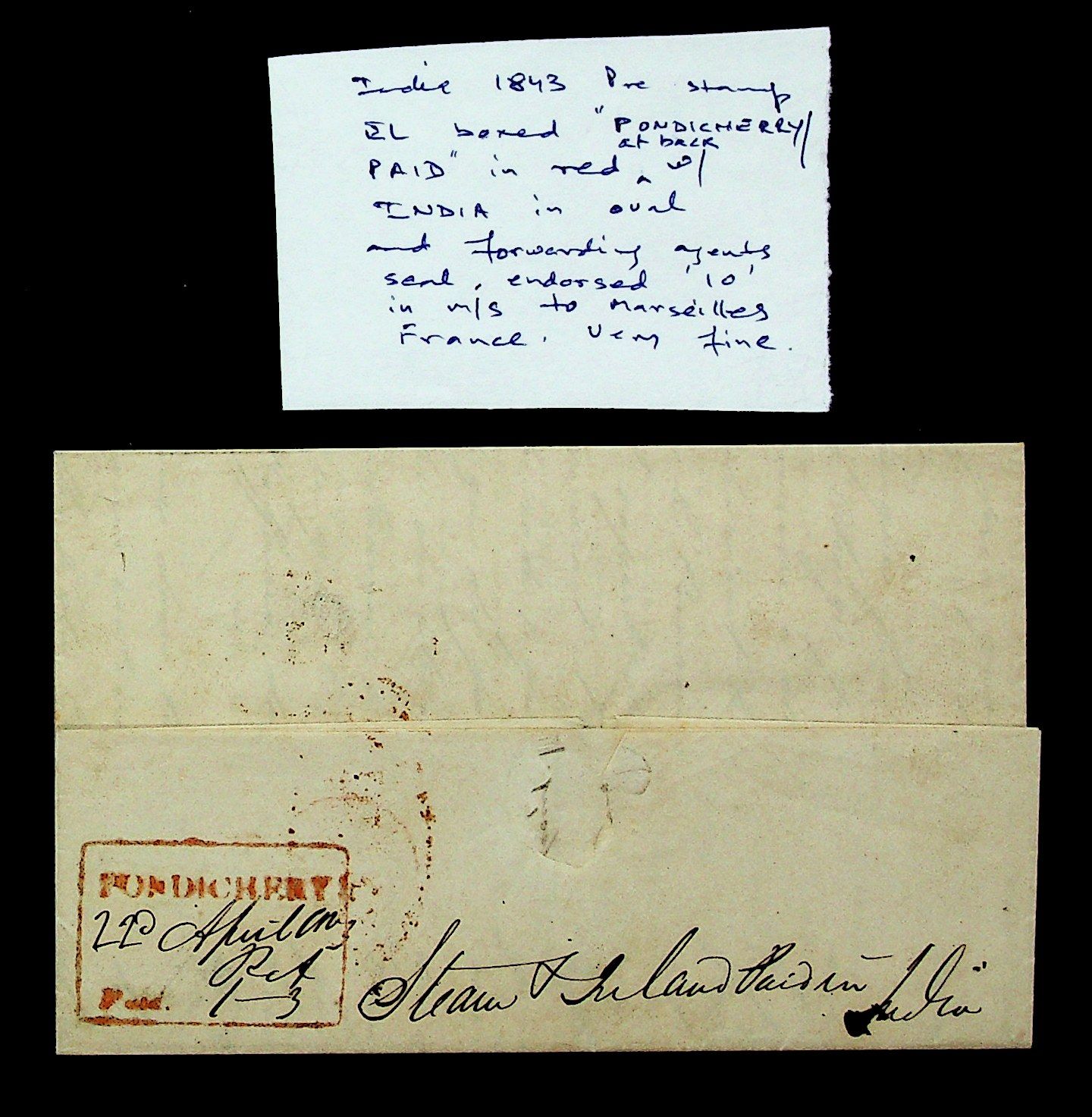 Pondicherry HG 10 pre stamp cover — scan 2 (COV-3867)