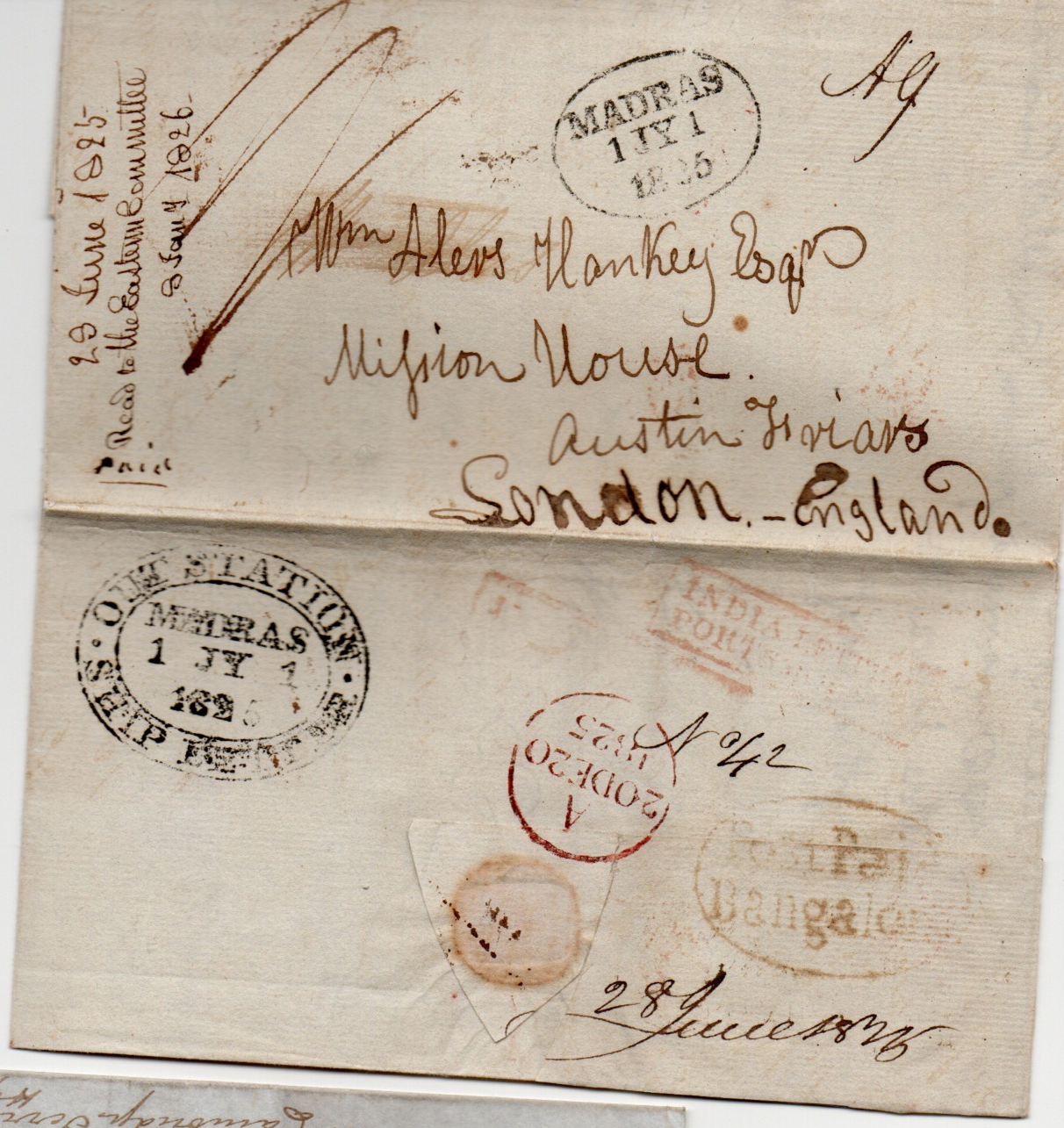 1 July 1825 Madras MX3 pre stamp cover — COV-4520