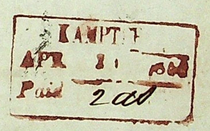 Handstruck stamp of India — Kamptee HG 10 pre-1854 handstamp
