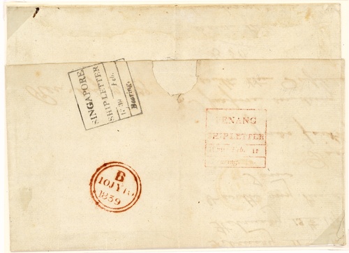 19 February 1839 Singapore FP 6 pre stamp cover — COV-4336