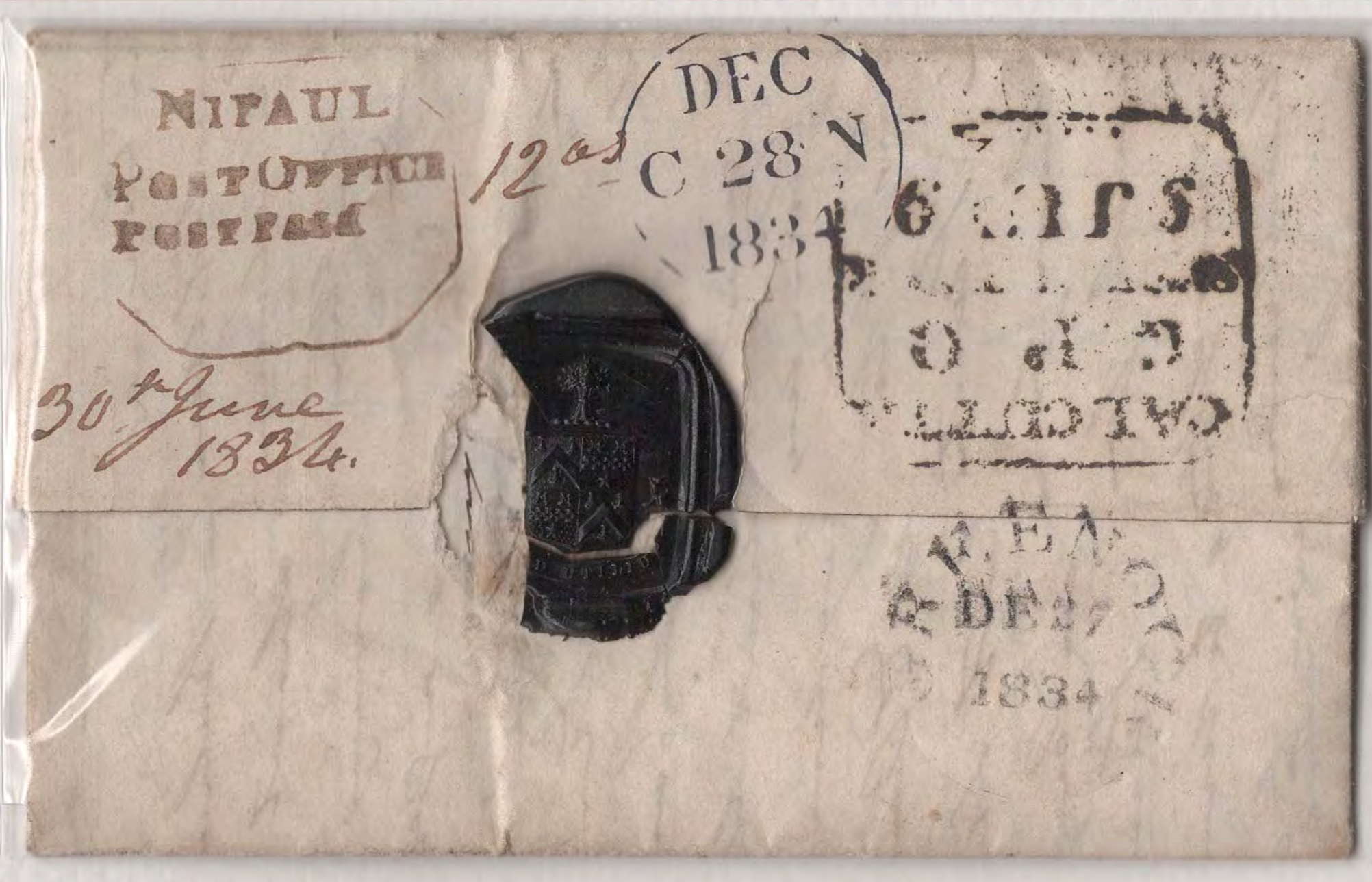 COV-2459 — 30 June 1834 Nepaul HG 1 pre-stamp cover