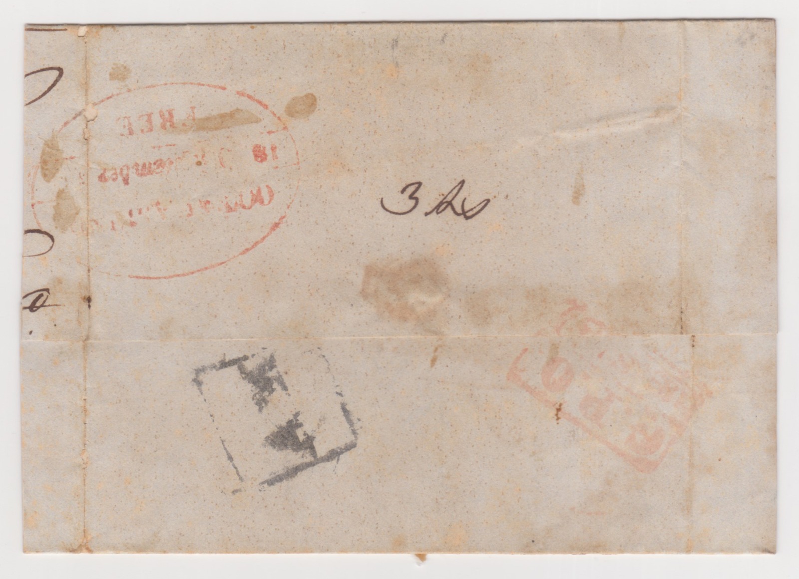 Pre-stamp cover of India — 13 September 1849, Ootacamund HG 6 handstruck folded letter (COV-2870)