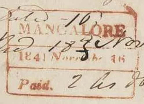 Mangalore HG 3 — pre-1854 Indian handstamp, 1838–1859, Red