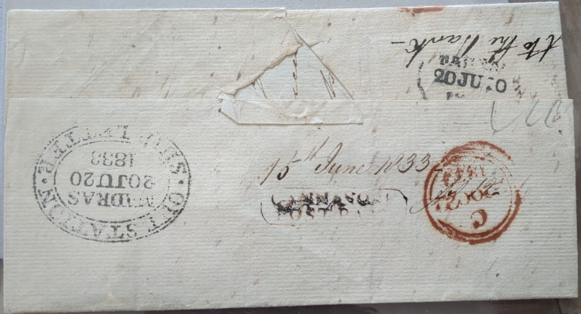 15 July 1833 Cannanore HG 3 pre stamp cover — COV-4244