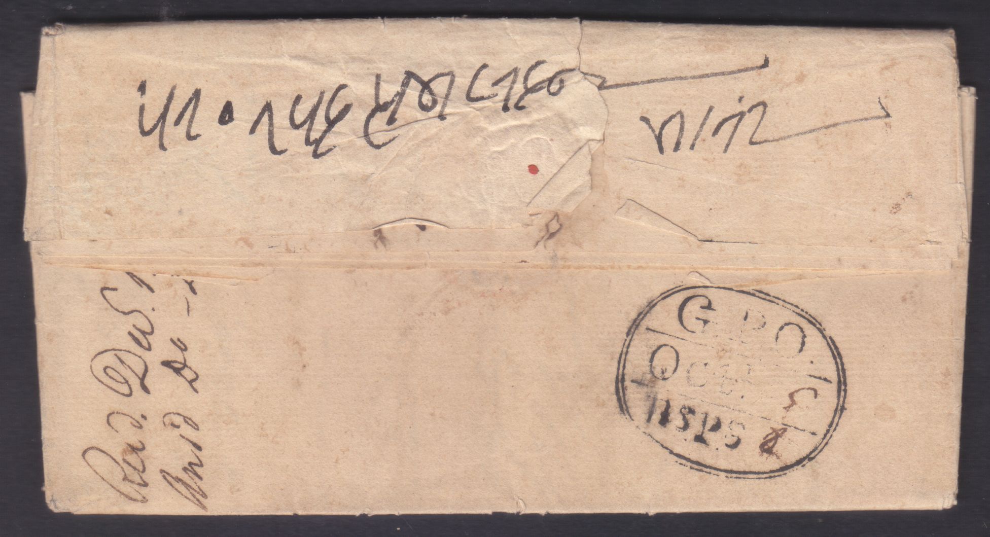 5 October 1825 Calcutta HG 11 pre stamp cover — COV-3748