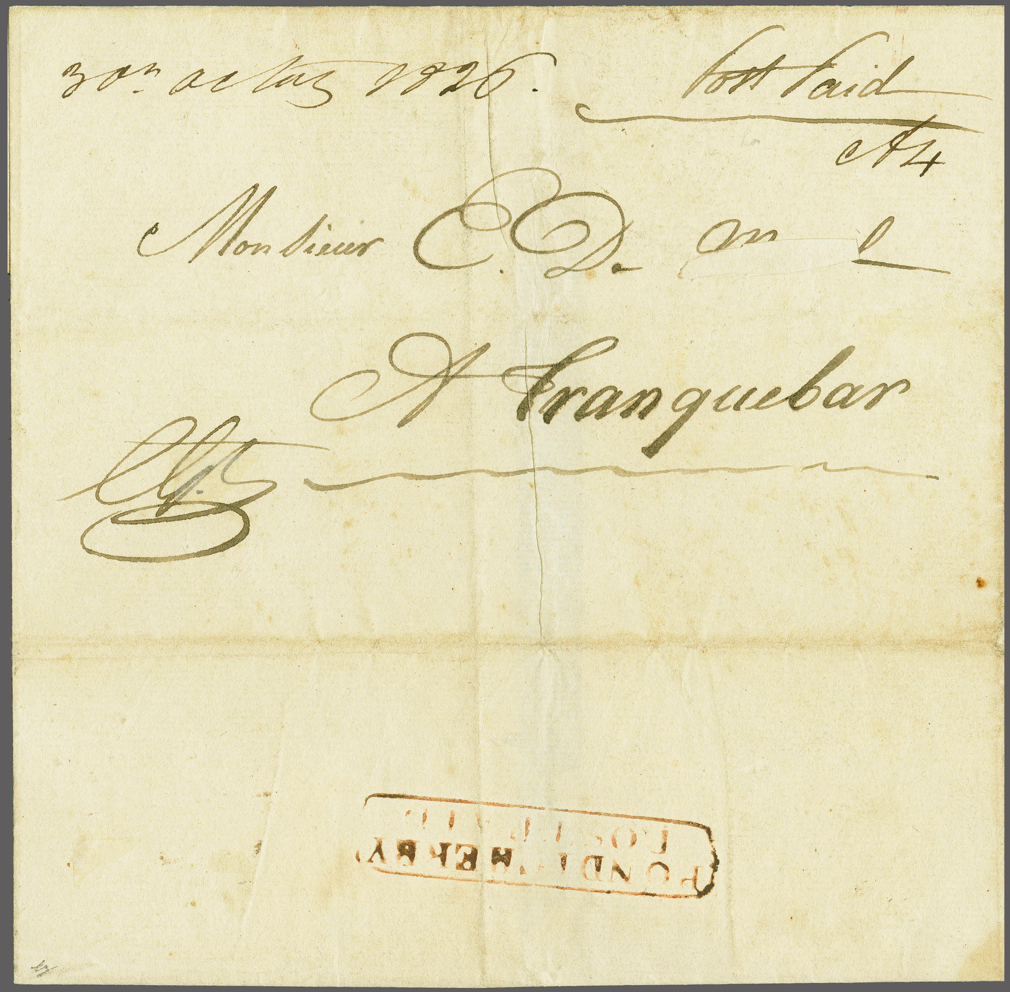 30 October 1826 Pondicherry HG 5 pre stamp cover — COV-600