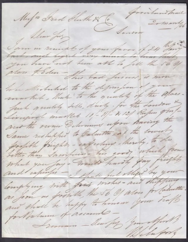 Calcutta SD16a pre stamp cover — back (COV-3596)