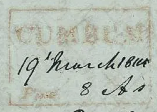 Cumbum HG 2 — pre-1854 Indian handstamp, 1840, Red