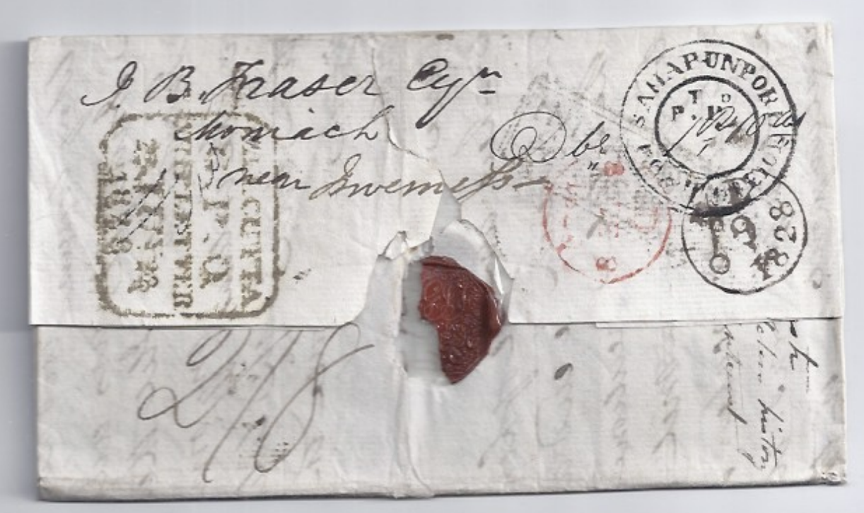 June 1828 Saharunpore HG 1 pre stamp cover — COV-994