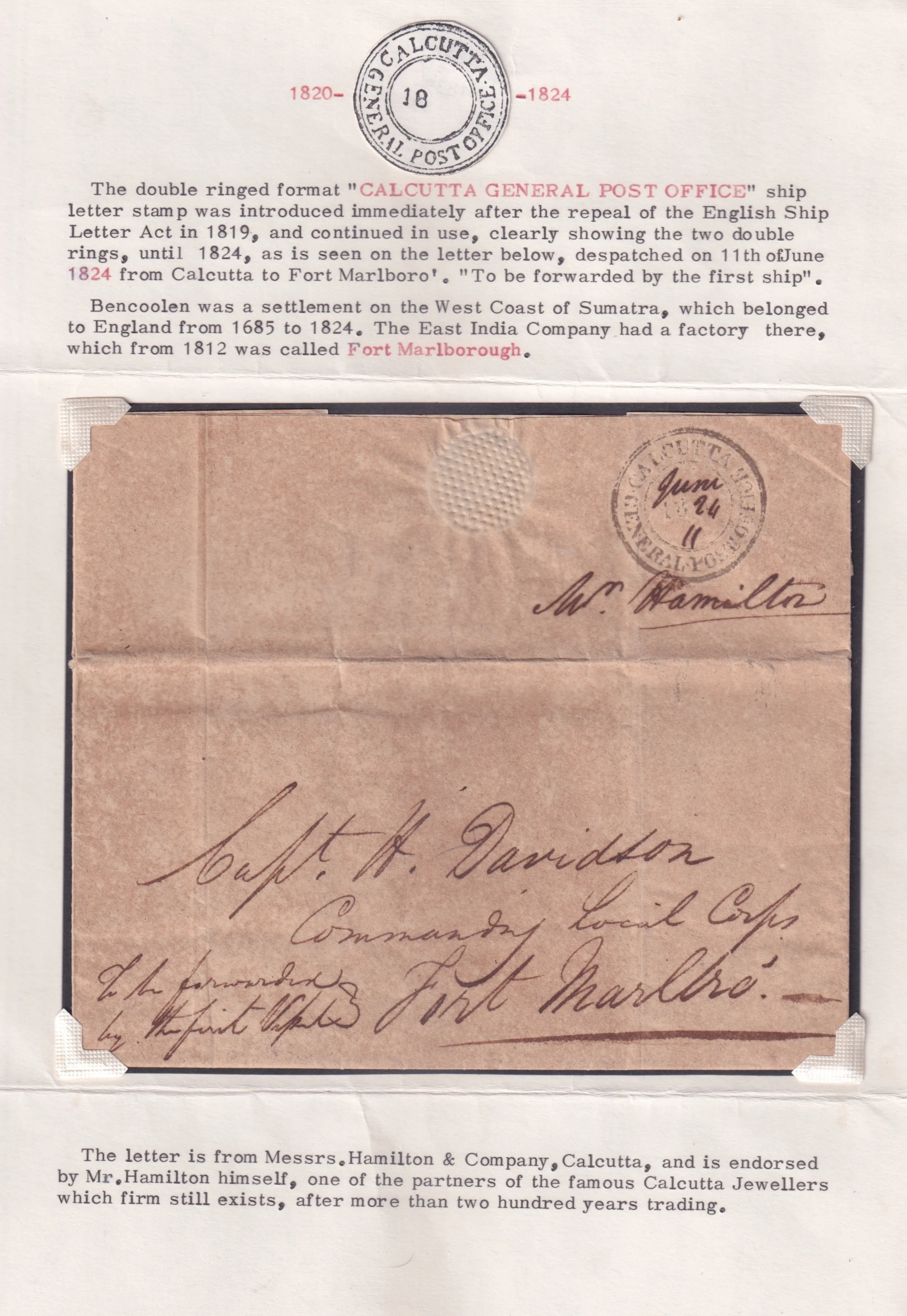1824 Calcutta SD8 pre stamp cover — COV-3111