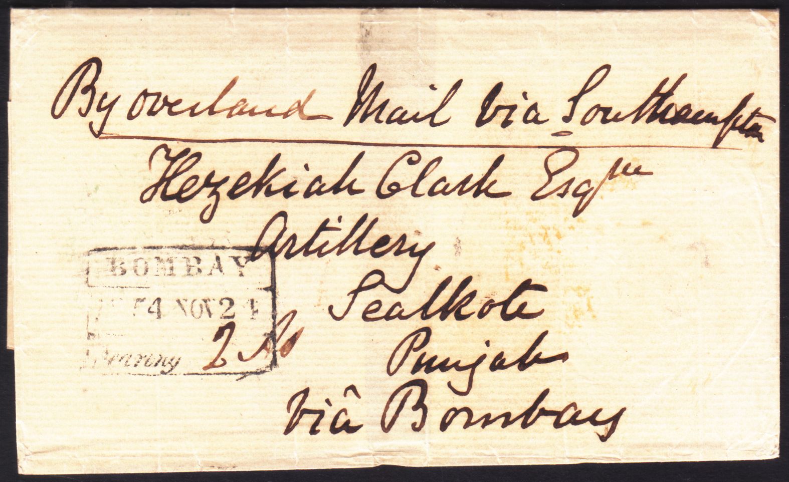 24 November 1854 Bombay HG 20 pre stamp cover — COV-3779