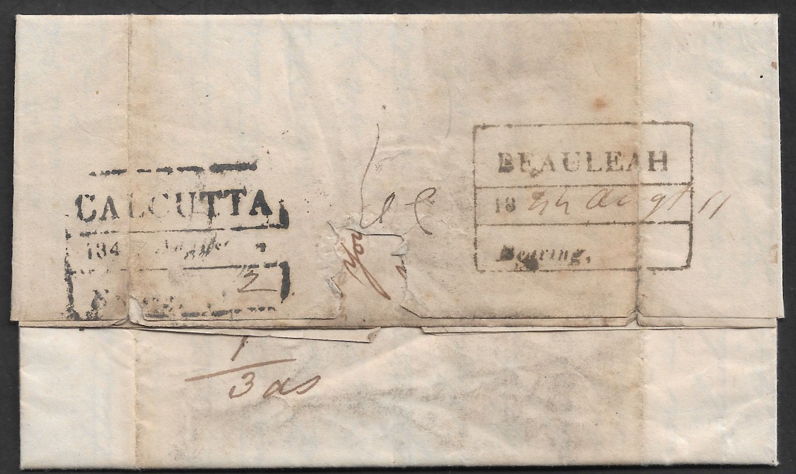 11 August 1844 Bauleah HG 4 pre stamp cover — COV-4699