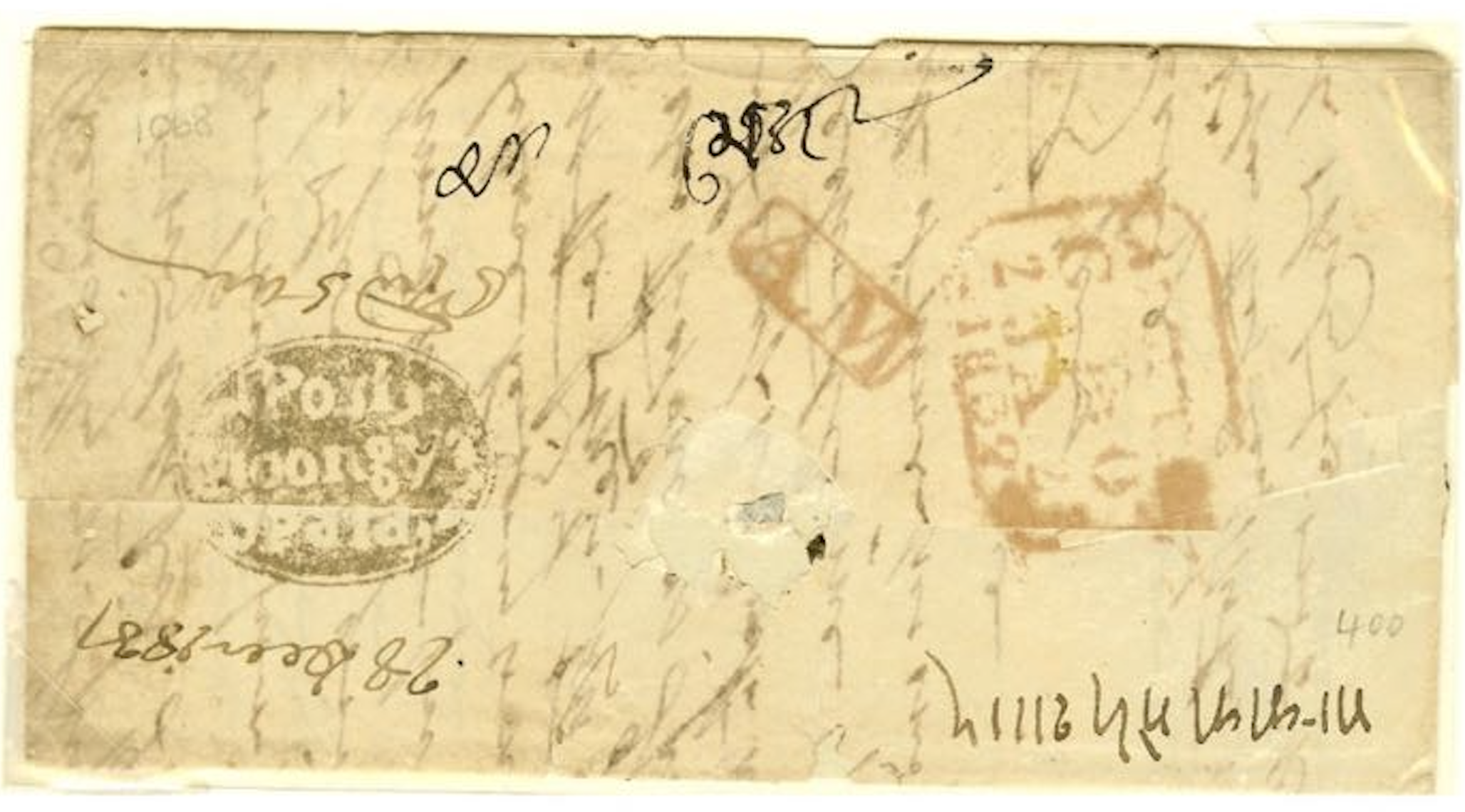 28 December 1837 Moongyr HG 1 pre stamp cover — COV-789