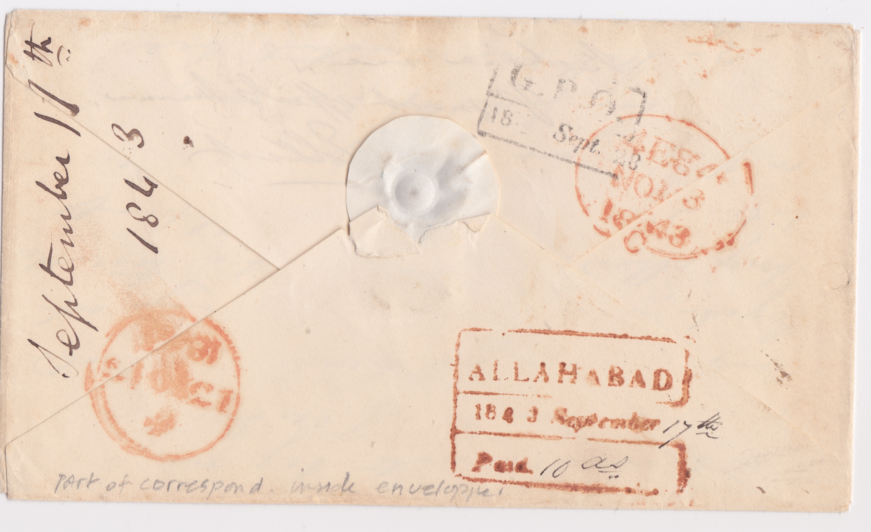 17 September 1843 Allahabad HG 4 pre stamp cover — COV-4158