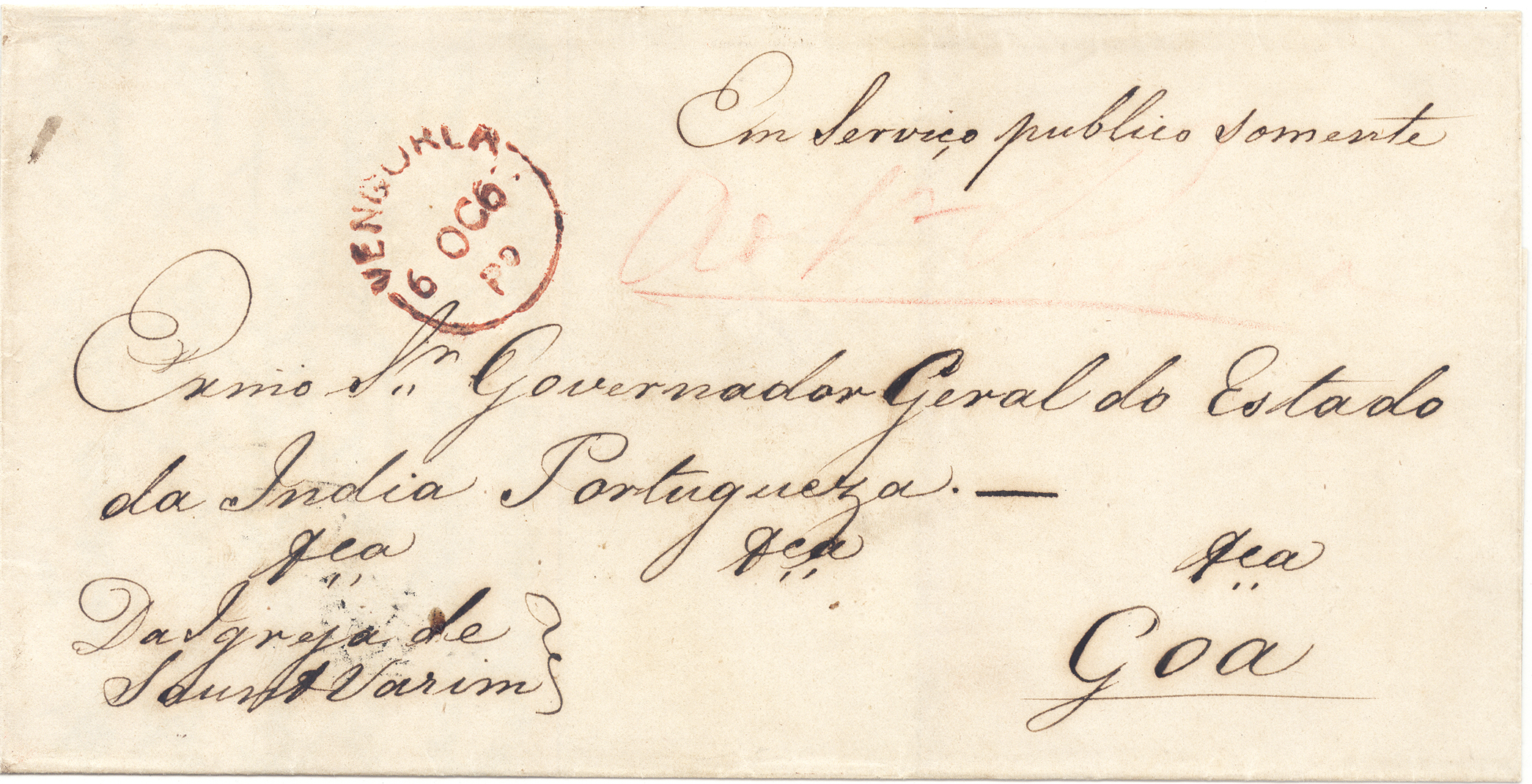 6 October 1860 Vingoria FP 3 pre stamp cover — COV-3240