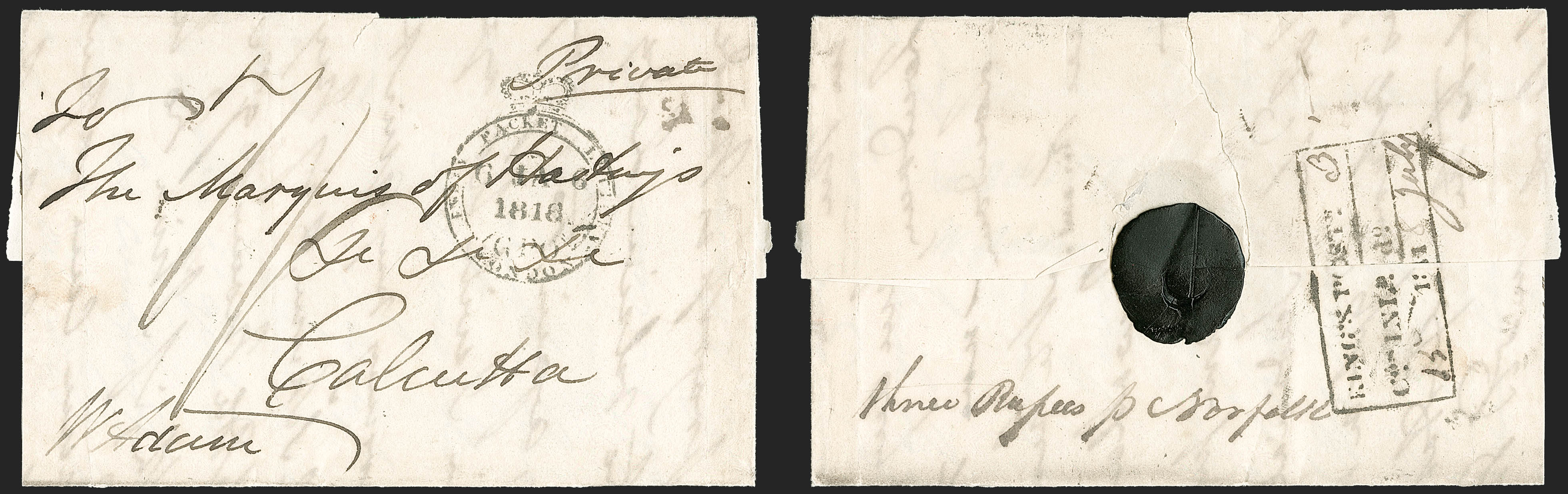 1818 Calcutta SR7 pre stamp cover — COV-615
