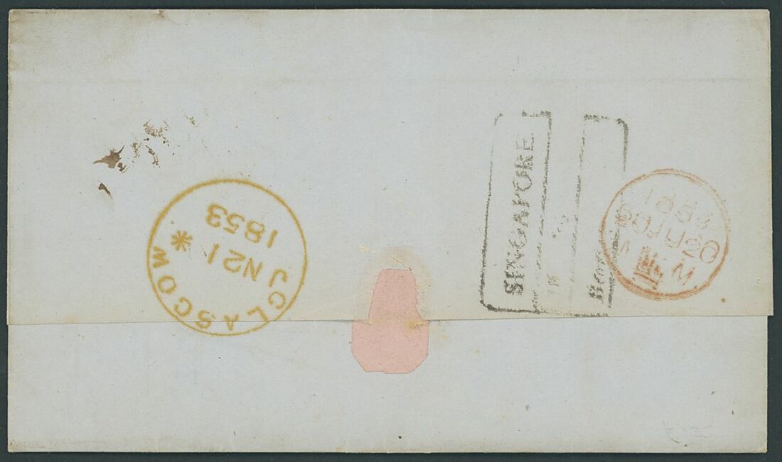 Pre-stamp cover of India — 1854, Singapore FP 4 handstruck folded letter (COV-5564)