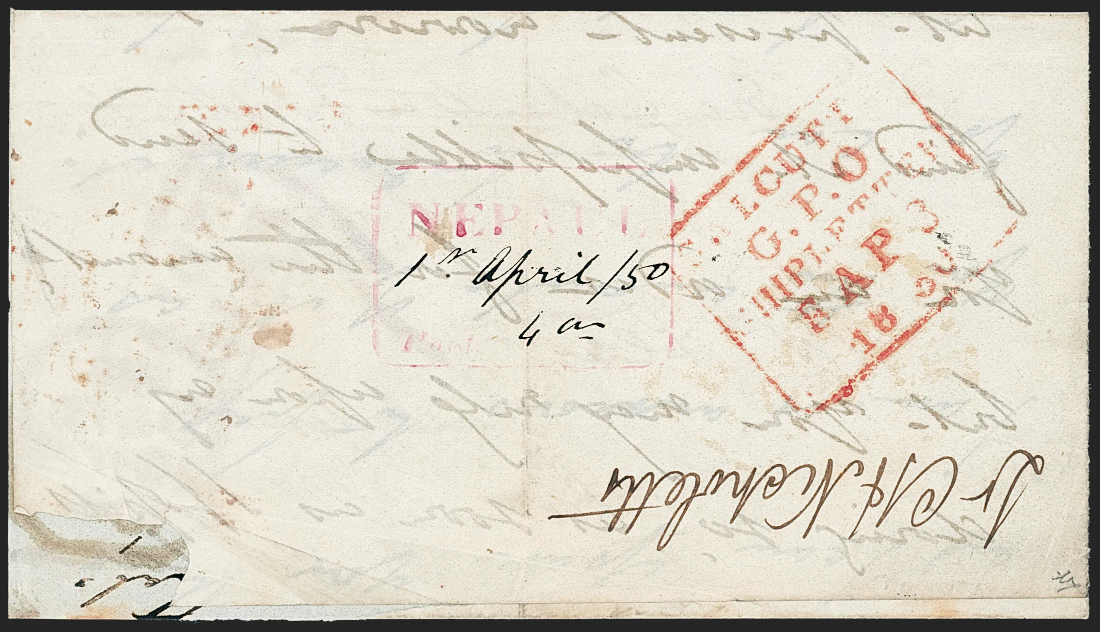 1 April 1850 Nepaul HG 2 pre stamp cover — COV-518