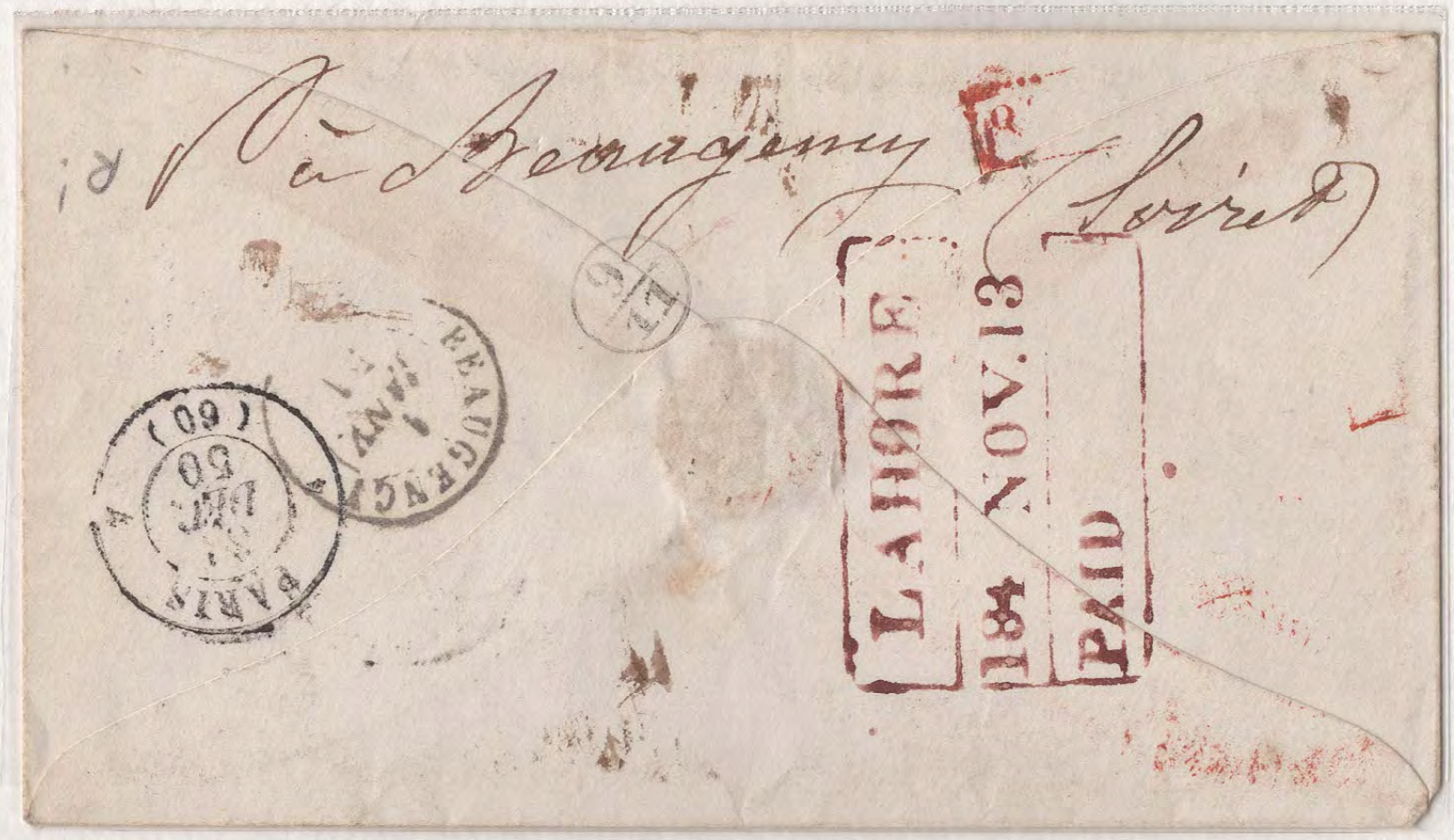 COV-2477 — 13 November 1850 Lahore HG 1 pre-stamp cover